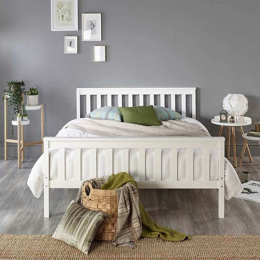 Beech Wood King Bed 195x160x110 cm - White