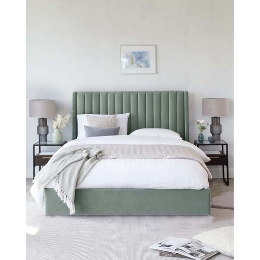 MDF Wood and Velvet King Bed 140x160x200 cm - Light Green