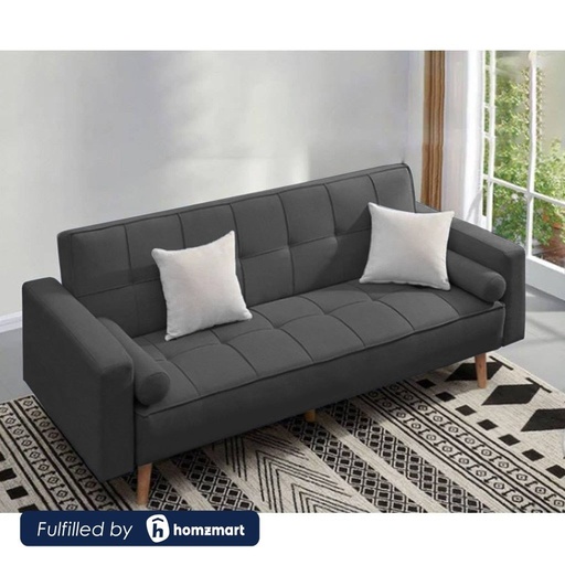 Natural wood and Velvet Fabric Sofa Bed - Grey