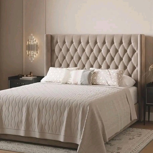 MDF Wood and Velvet King Bed 120×160×195 cm - Beige