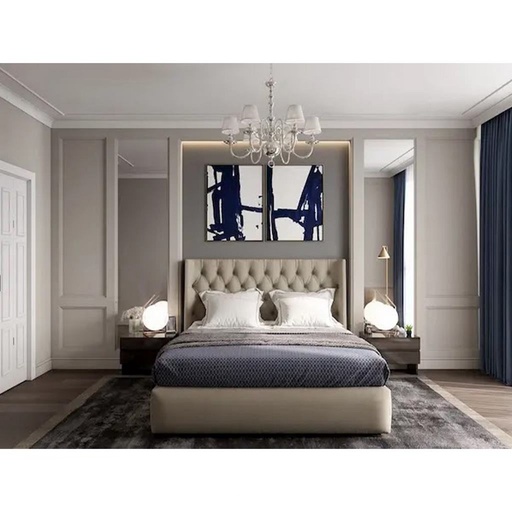 MDF and Hammer Velvet Fabric King Bed 120x160x200 cm - Beige