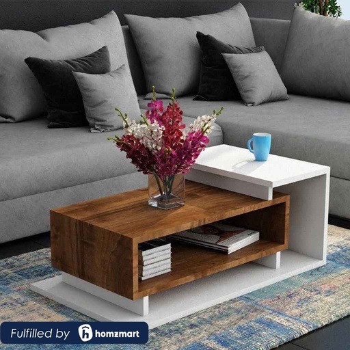 MDF Wood Coffee Table Brown and White - 90x50x35 cm