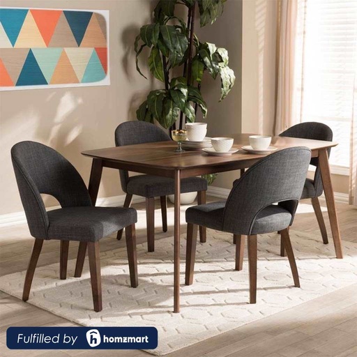 Beech Wood and Linen Dining Room Set 5 pieces Brown and Grey