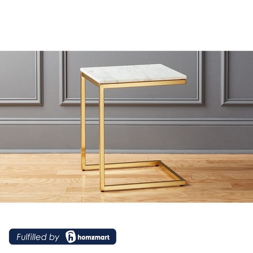 Steel and Marble Side Table White and Gold - 45x30x30 cm