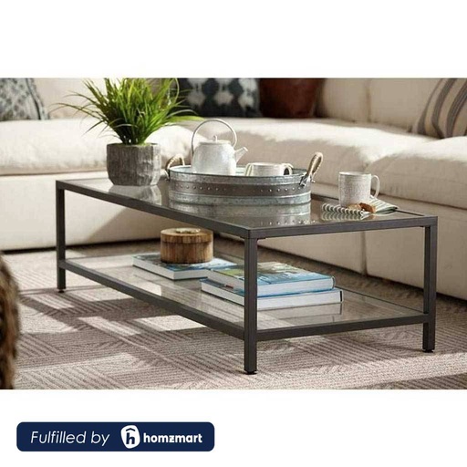 Steel and Glass Coffee Table Black - 45x60x100 cm