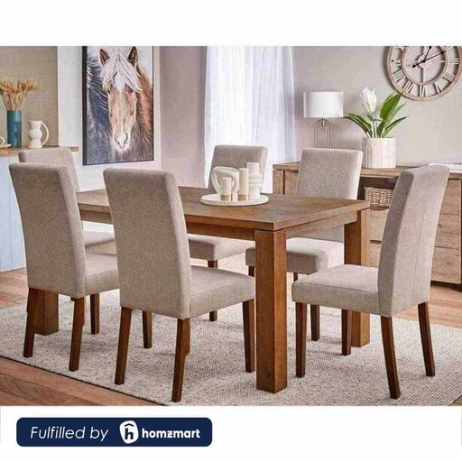 Red Beech Wood and European Union wood with Linen Fabric Dining Room Set 7 pieces Brown and Beige