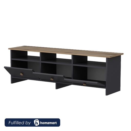 MDF Wood Tv Unit Black and Beige - 150×47×36 cm