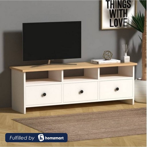 Spanish MDF White and Beige Tv Unit - 130 × 32 × 55 cm