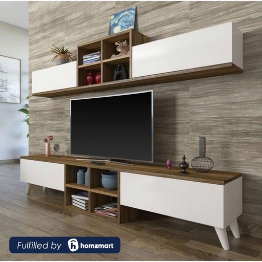 Spanish MDF Brown and White Tv Set 2 pieces - 180 × 35 × 40 cm