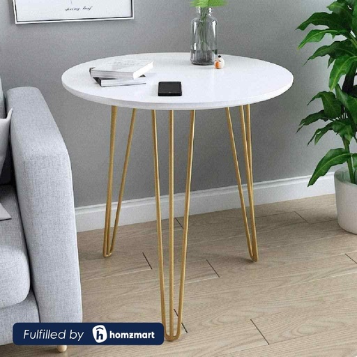 Steel and Marble Side Table set White and Gold - 60x50 cm