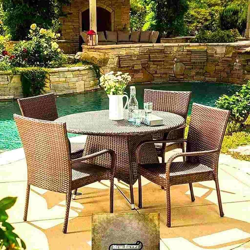 Rattan Plastic Outdoor Set 5 Pieces - Brown