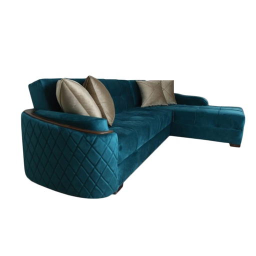 Beech Wood L-Shape Sofa - Blue