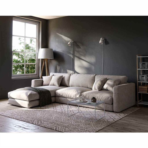 Beech Wood and Linen L-Shape Sofa - Beige