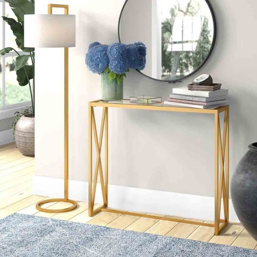 Steel and Glass Console Gold - 90x40x140 cm