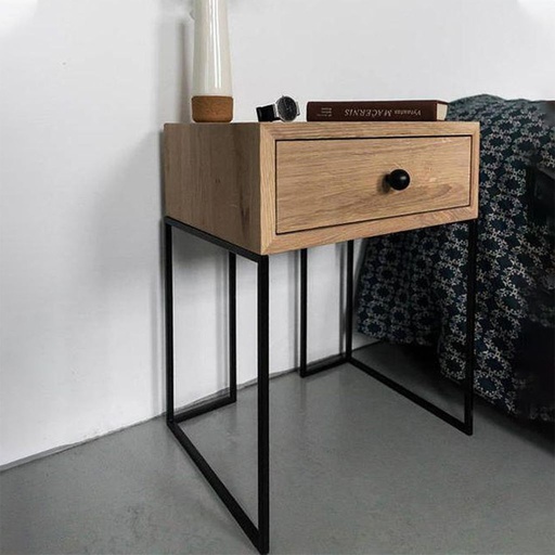 Steel and MDF Bedside Table Black and Brown - 65x40x40 cm