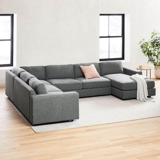 Beech Wood and Linen Fabric L-Shape Sofa - Grey