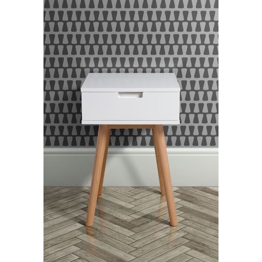 Mdf and Beech Wood Bedside Table White - 35x40x50 cm