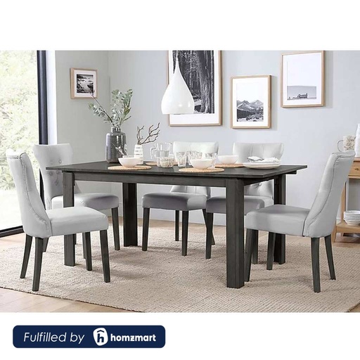 Beech and MDF Wood with Velvet Fabric Dining Room Set 7 pieces Black and Grey