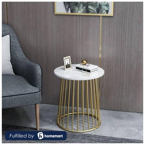 Steel and Marble Side Table Gold - 40x55 cm