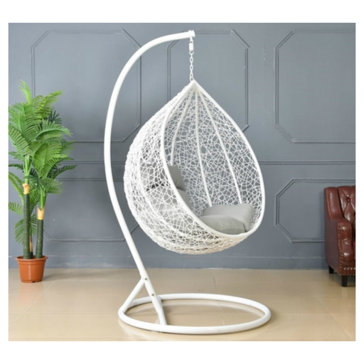 Iron and Rattan Single Hanging Chair - White