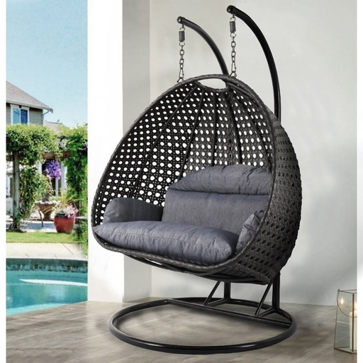 Metal and Rattan Double Hanging Chair - Black